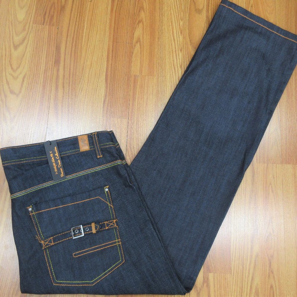 42x34 NEW! SMOKE RISE DENIM SLIM-STRAIGHT 100% COTTON JEANS DARK DENIM